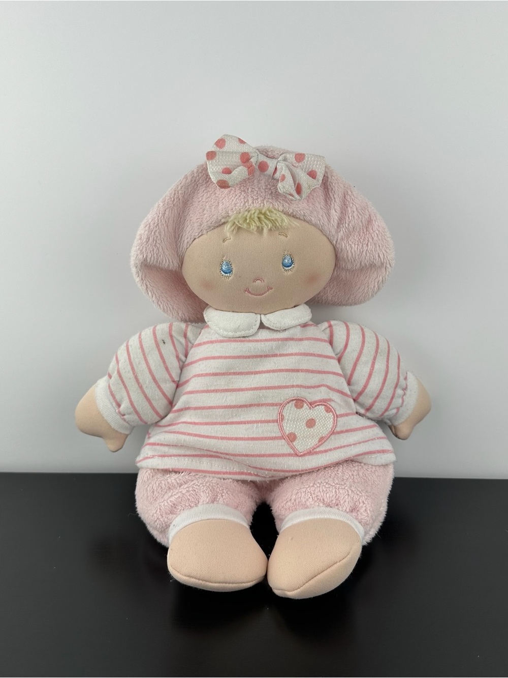 Gund Sweet Dolly Baby Girl 12” #058069 Pink Polka Dot Bow Plush Stuffed Doll